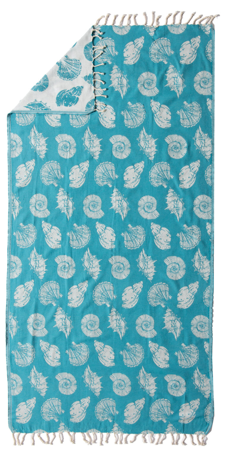 pink manta fouta towel shells coral turquoise