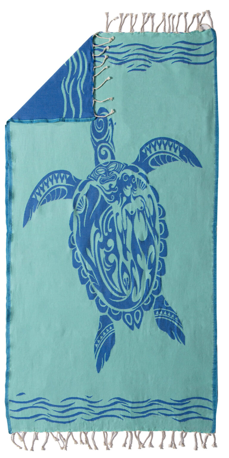 pink manta fouta towel turtle mermaid marine blue front