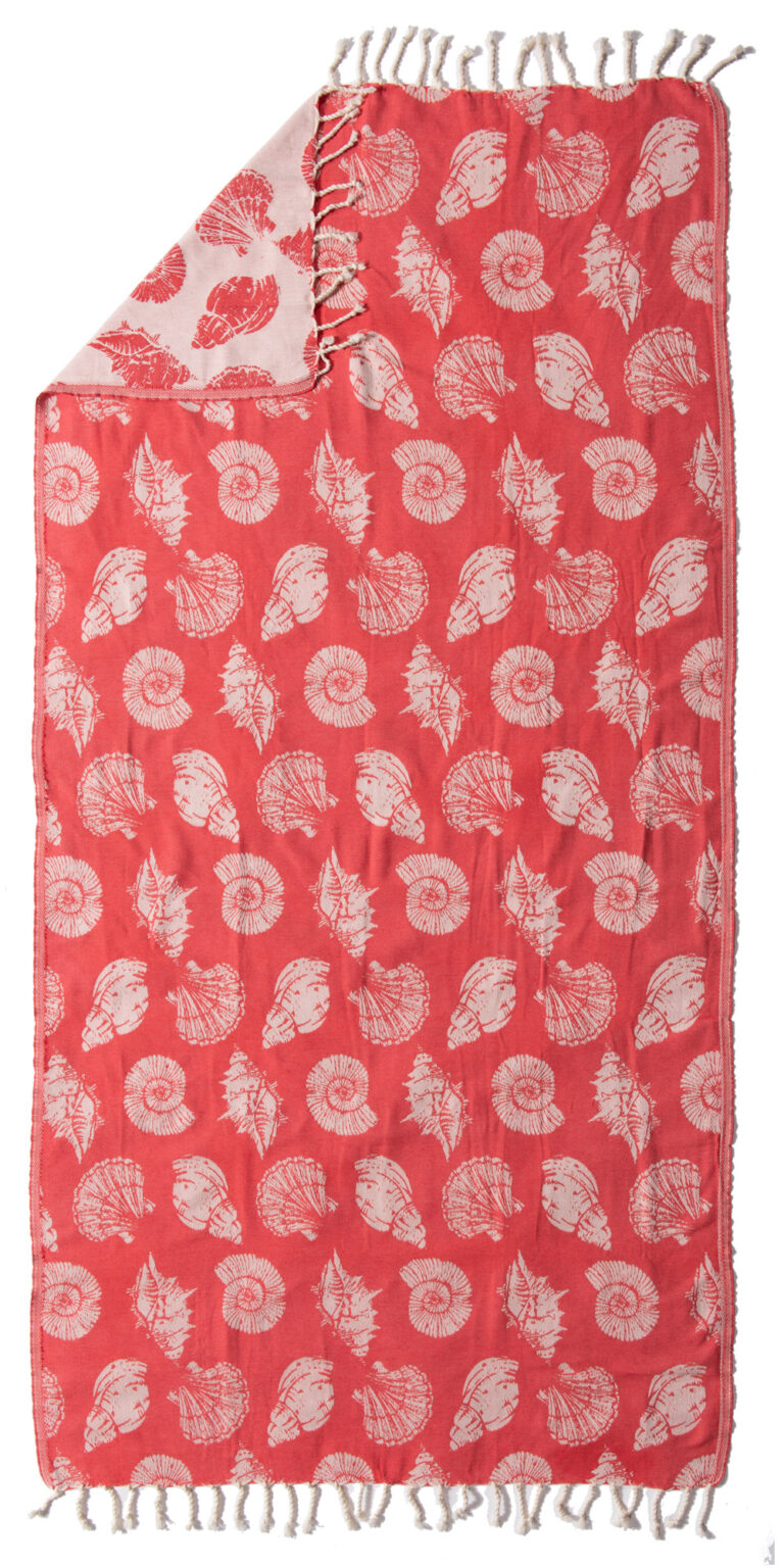pink manta turkish towel shells coral